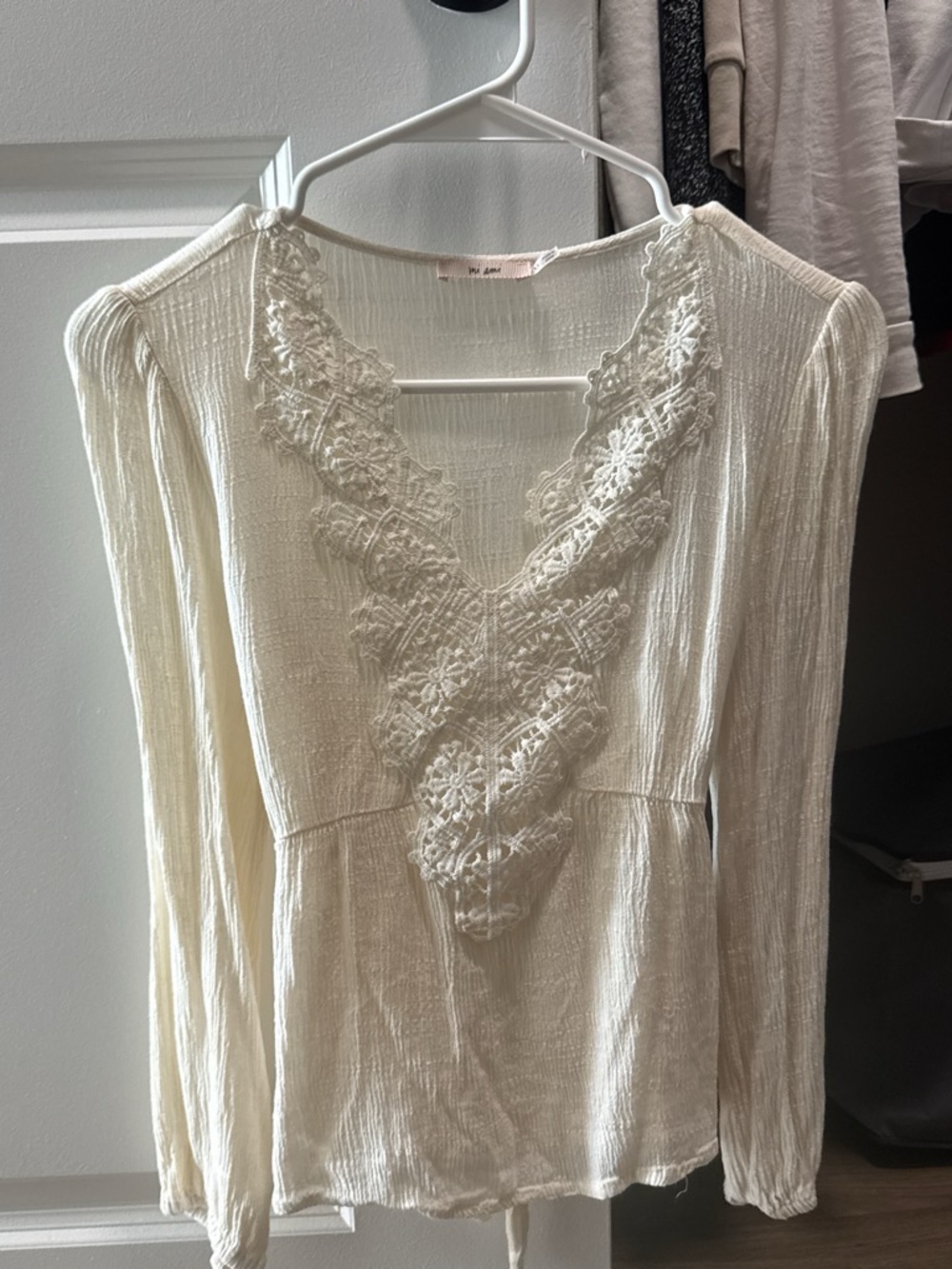 Ivory Boho Lace V-Neck Peasant Top